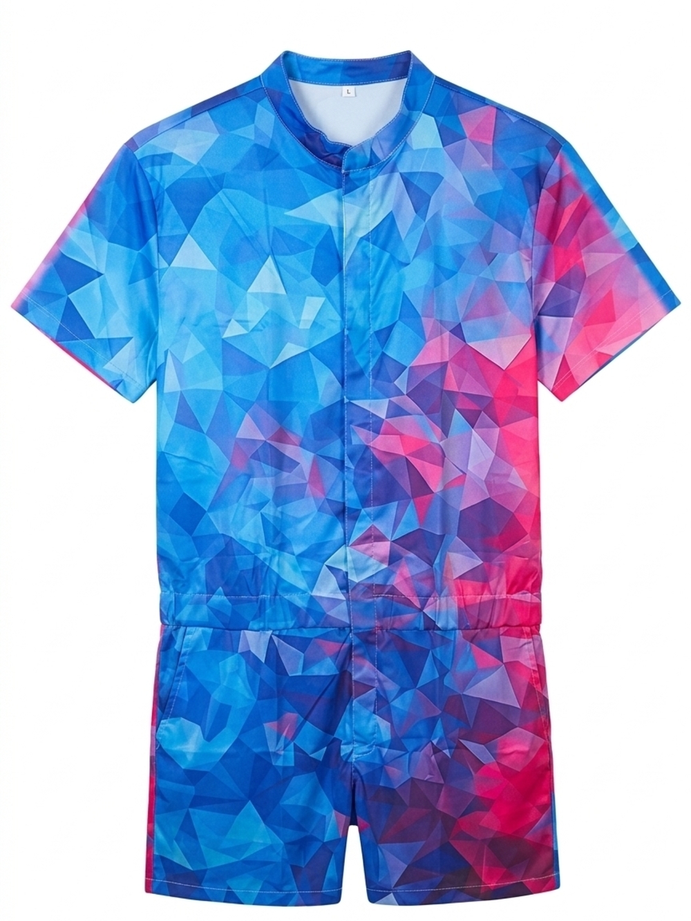 Goodstoworld Men’s Festival Romper L Colorful Geometric Rave Jumpsuit Zipper